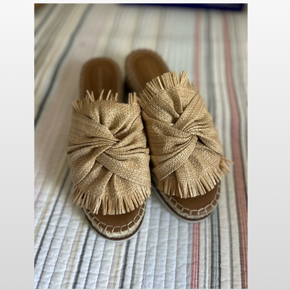 Antonio Melani Callie Raffia Platform Espadrille Slide Sandals